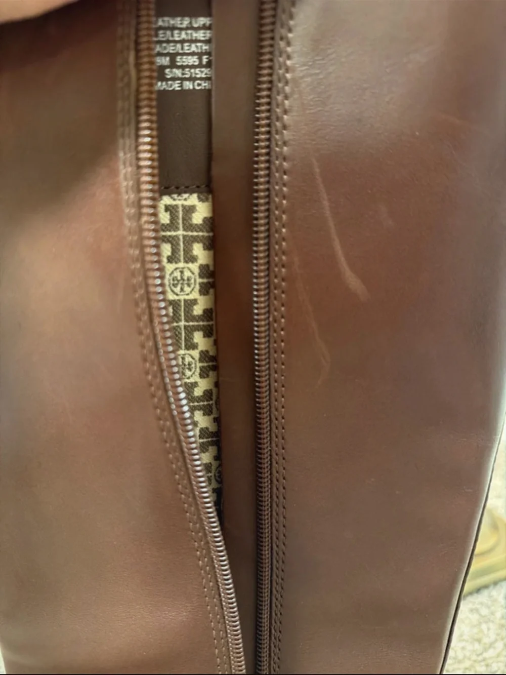 Tory Burch Brown Leather Mid-Calf Riding Boots with Gold Buckle